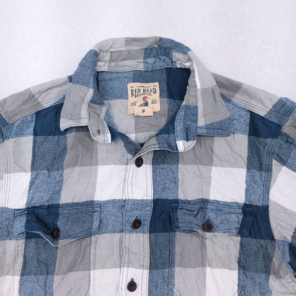 RedHead Gingham Flannel Button Up Long Sleeve Shirt Mens Size S White Blue - Picture 1 of 10